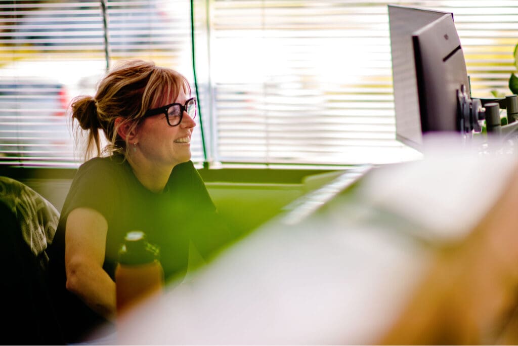 candid photo of Kathryn working